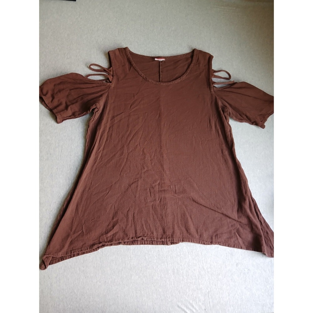 Oh My Gauze Top 2 / Large Cotton Cut Out Sharkbite Hem Lagenlook Artsy Boho